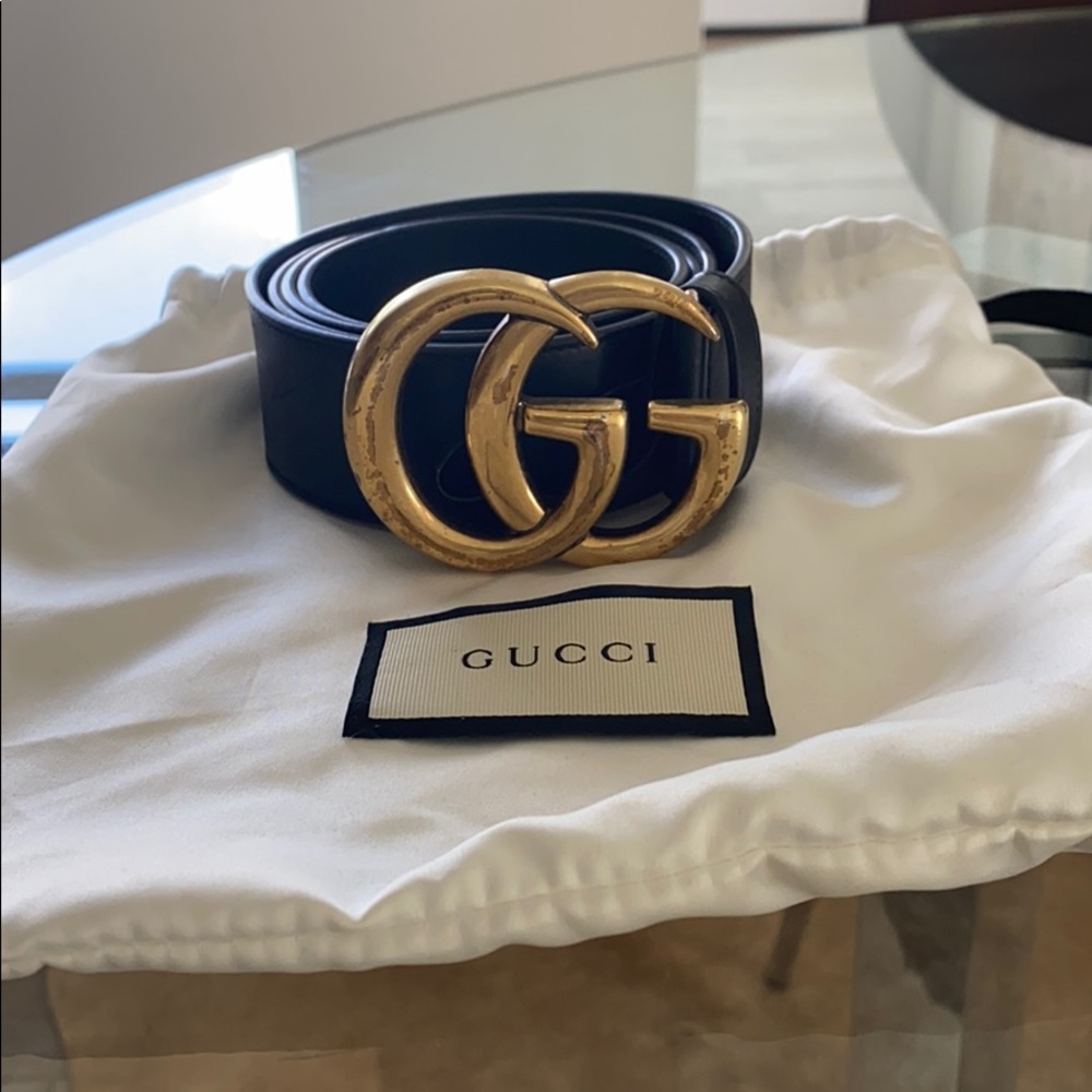 Gucci Wide leather belt with Double G buckle